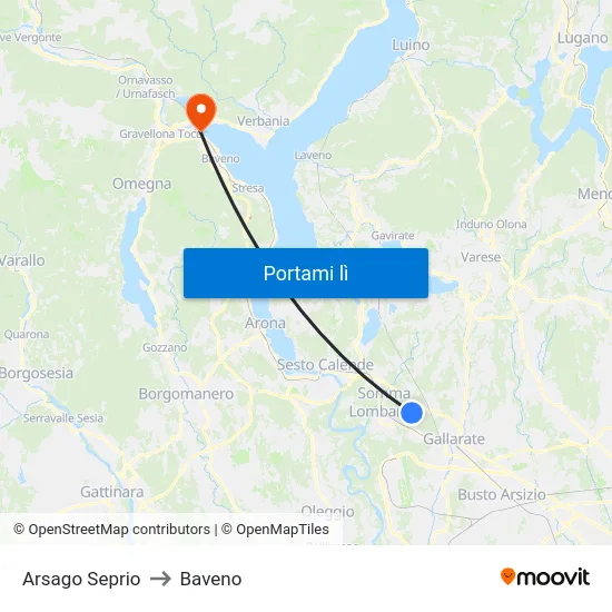 Arsago Seprio to Baveno map