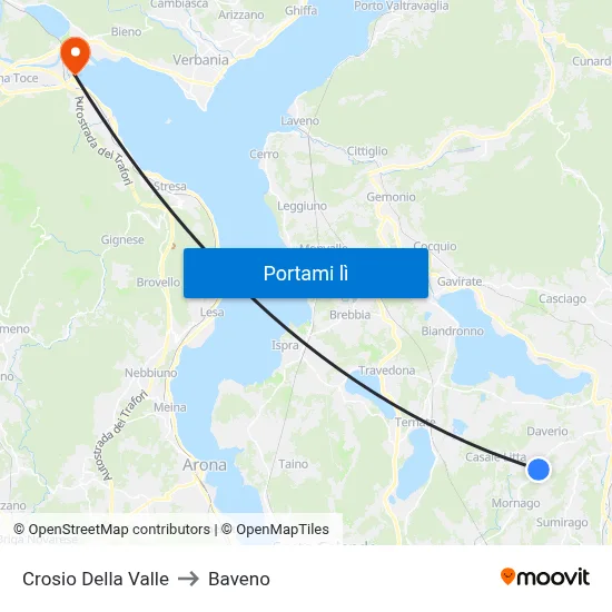 Crosio Della Valle to Baveno map