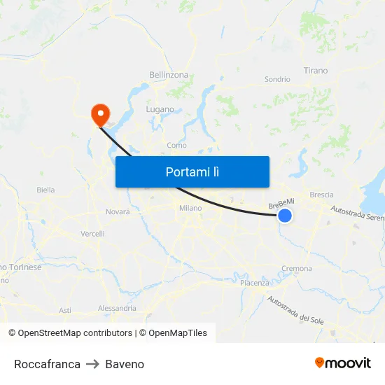 Roccafranca to Baveno map