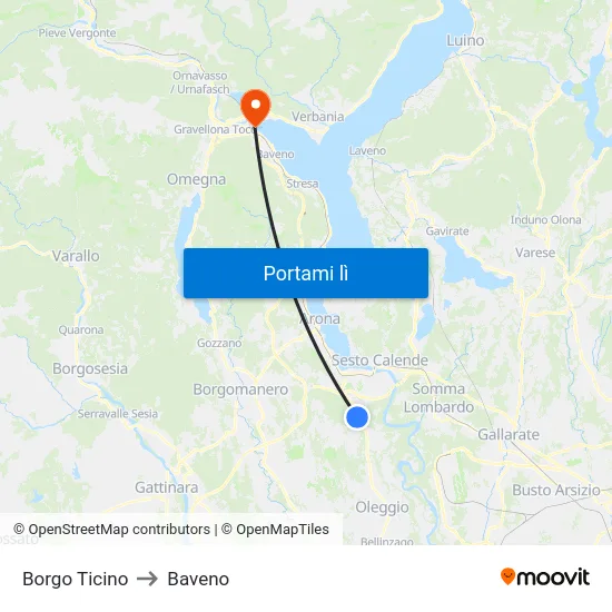 Borgo Ticino to Baveno map