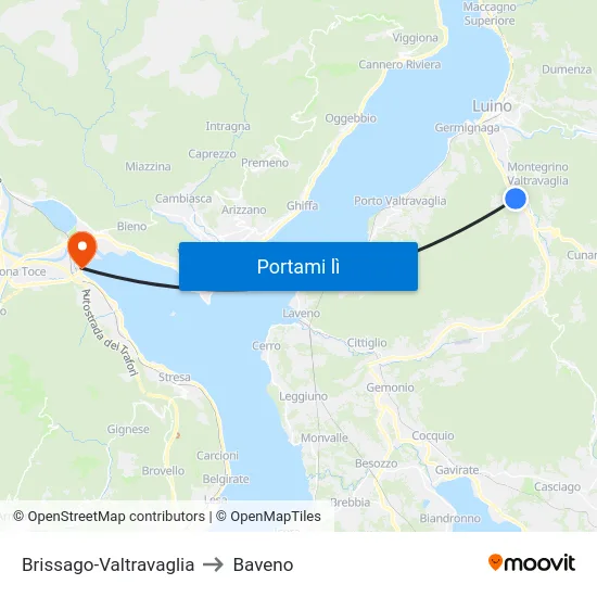 Brissago-Valtravaglia to Baveno map