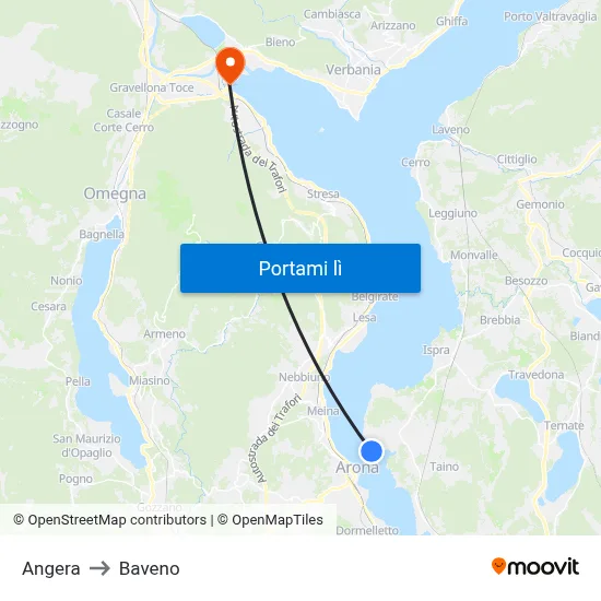 Angera to Baveno map