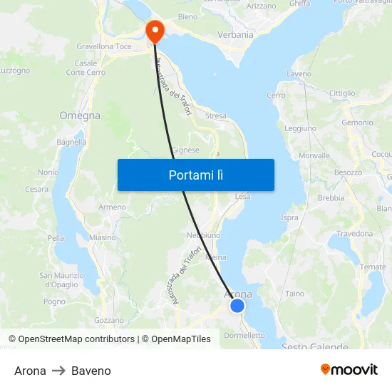 Arona to Baveno map