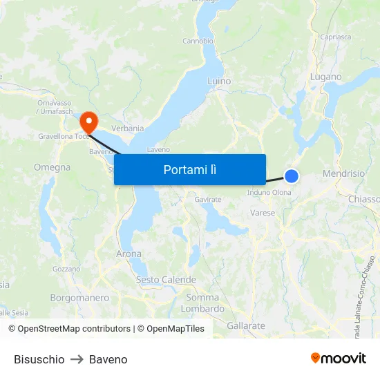 Bisuschio to Baveno map