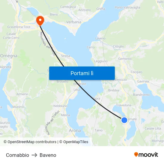 Comabbio to Baveno map