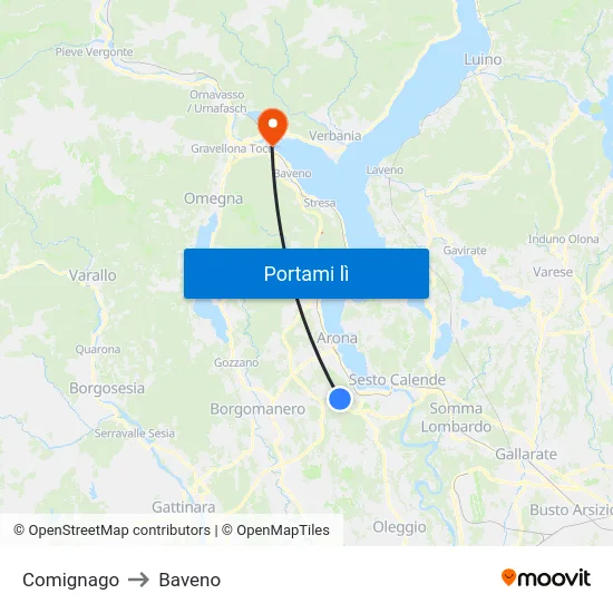 Comignago to Baveno map