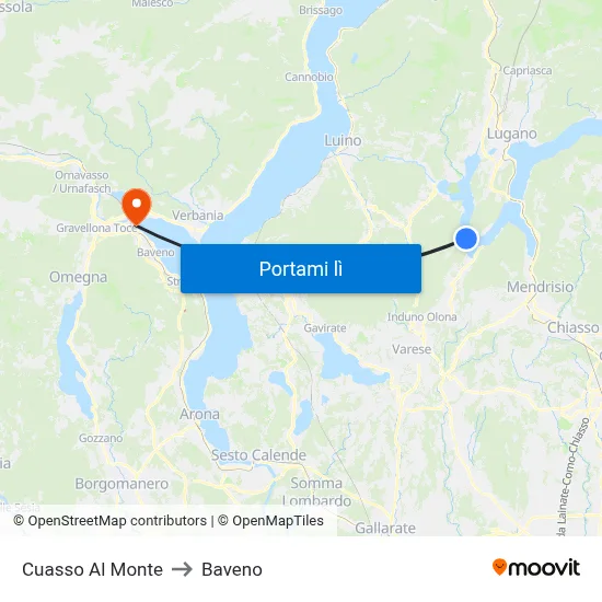 Cuasso Al Monte to Baveno map