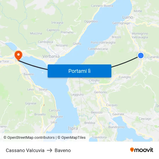Cassano Valcuvia to Baveno map