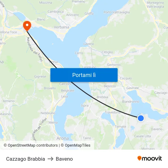 Cazzago Brabbia to Baveno map