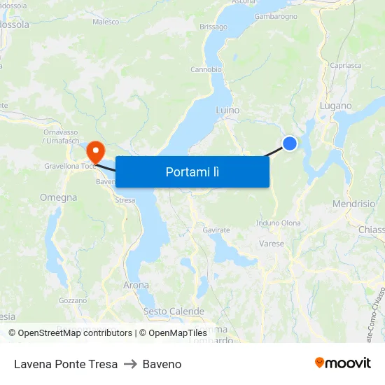 Lavena Ponte Tresa to Baveno map