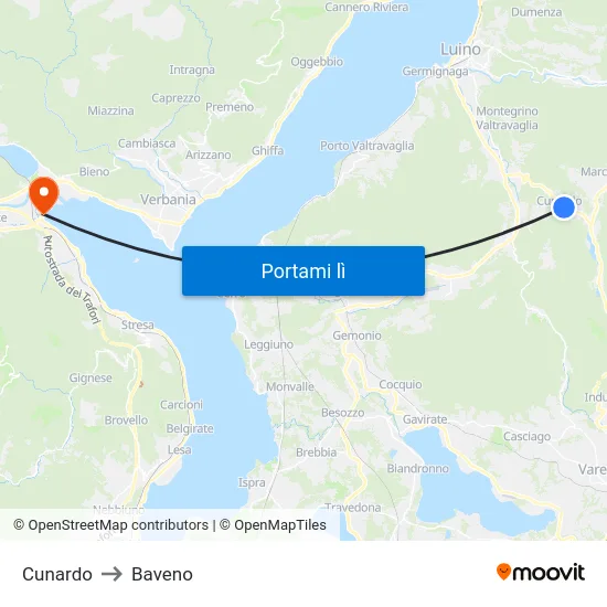 Cunardo to Baveno map