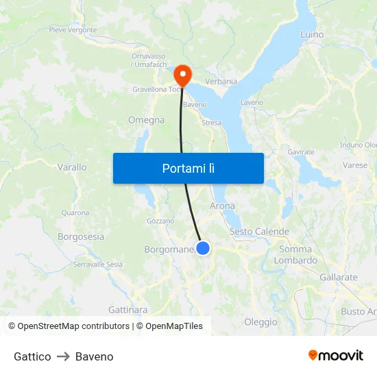 Gattico to Baveno map