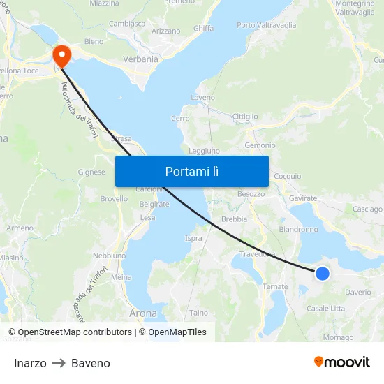 Inarzo to Baveno map