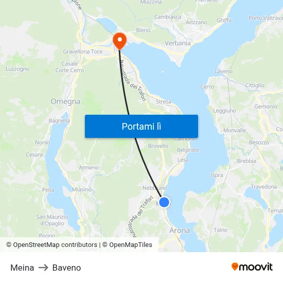 Meina to Baveno map