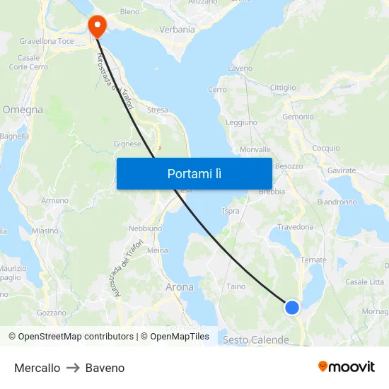 Mercallo to Baveno map