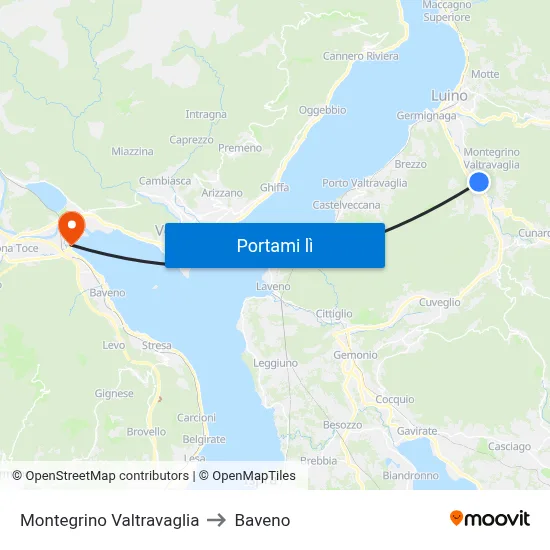 Montegrino Valtravaglia to Baveno map