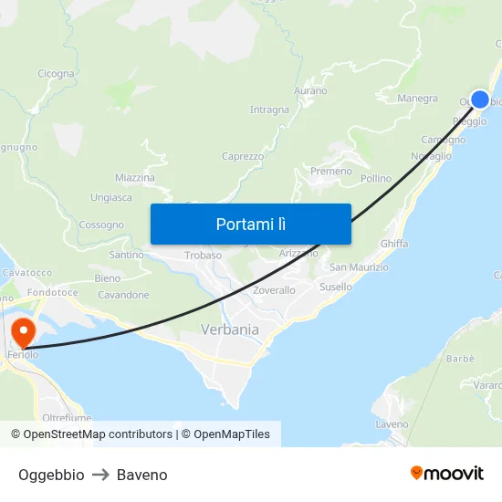 Oggebbio to Baveno map