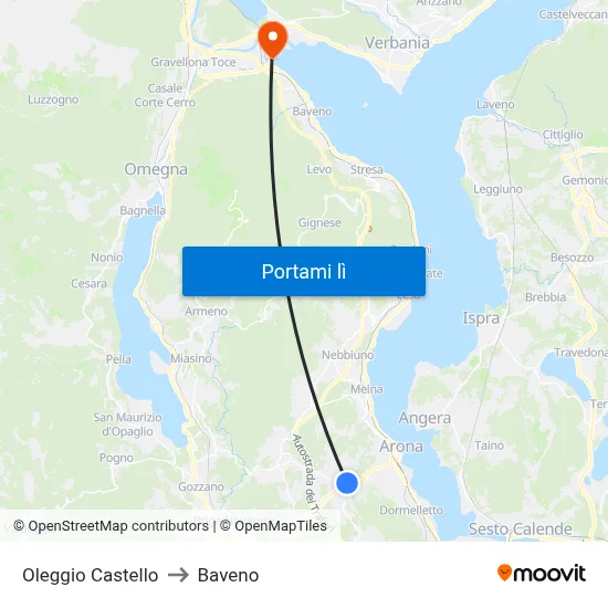 Oleggio Castello to Baveno map