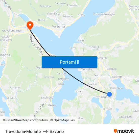 Travedona-Monate to Baveno map