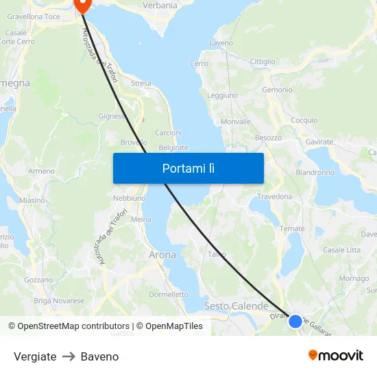 Vergiate to Baveno map