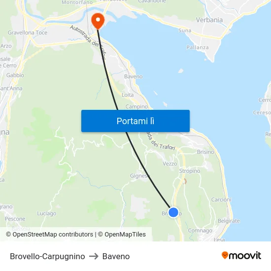 Brovello-Carpugnino to Baveno map