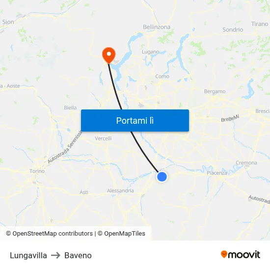 Lungavilla to Baveno map