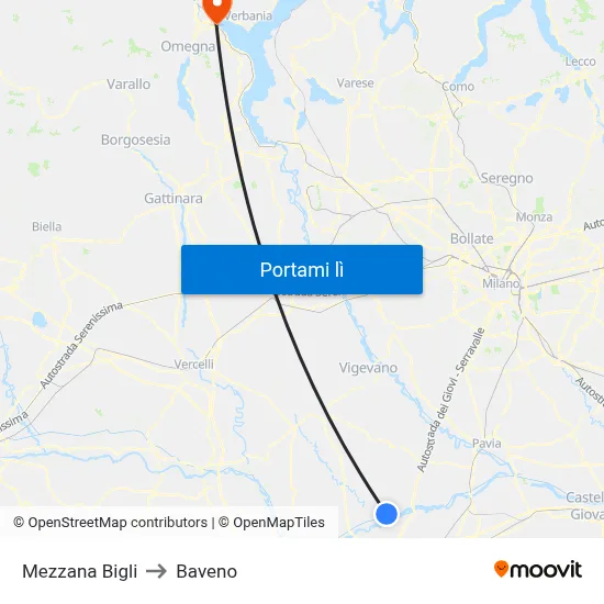 Mezzana Bigli to Baveno map