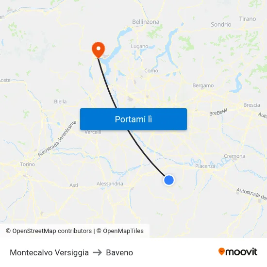 Montecalvo Versiggia to Baveno map