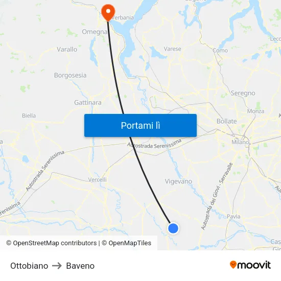 Ottobiano to Baveno map