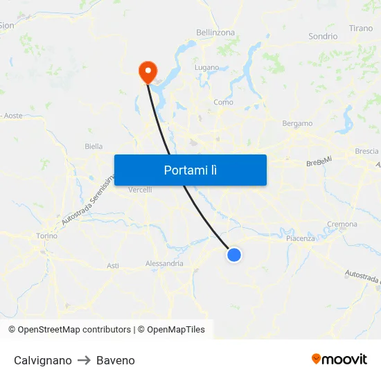 Calvignano to Baveno map