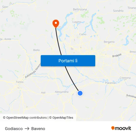 Godiasco to Baveno map