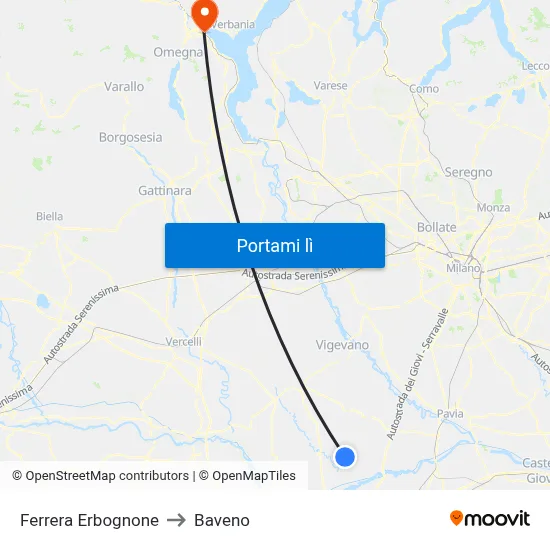 Ferrera Erbognone to Baveno map