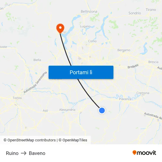 Ruino to Baveno map