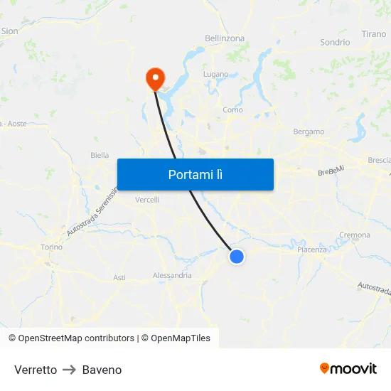 Verretto to Baveno map