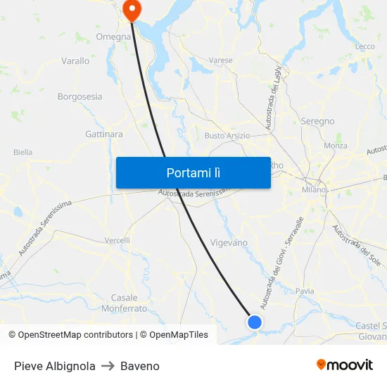 Pieve Albignola to Baveno map