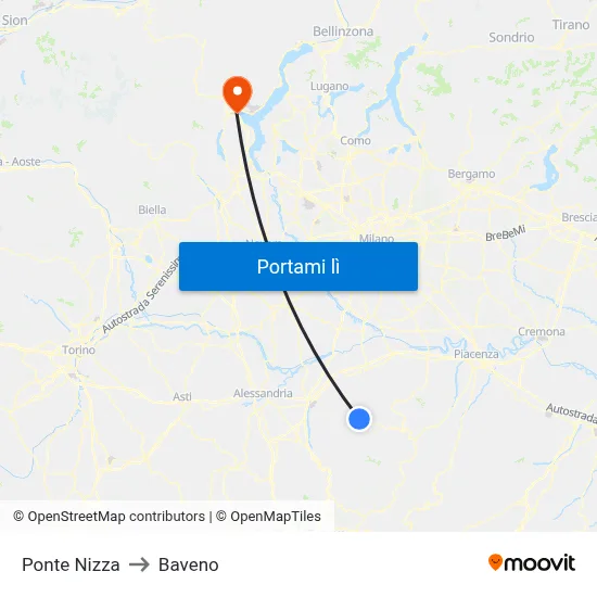 Ponte Nizza to Baveno map