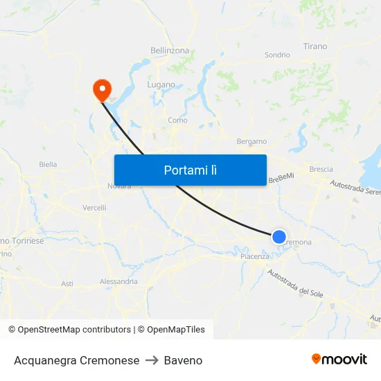 Acquanegra Cremonese to Baveno map