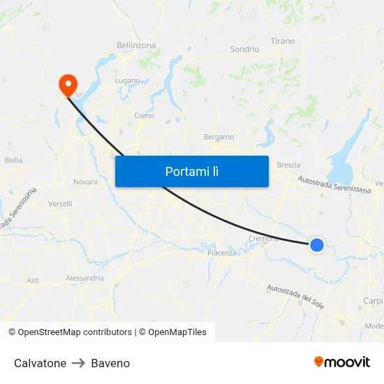 Calvatone to Baveno map