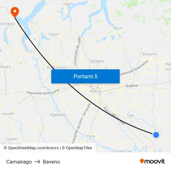 Camairago to Baveno map