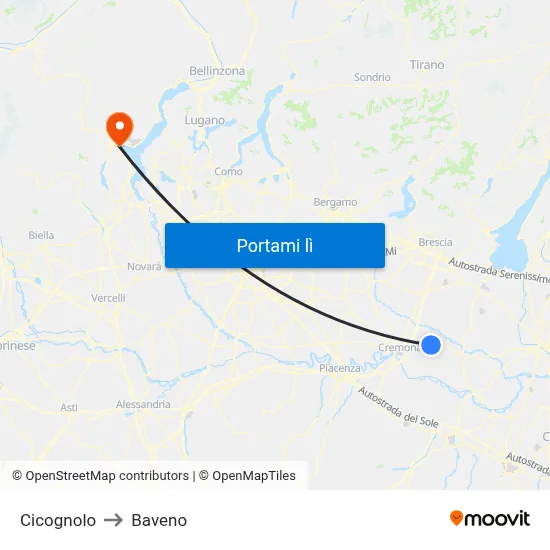 Cicognolo to Baveno map