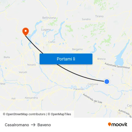 Casalromano to Baveno map