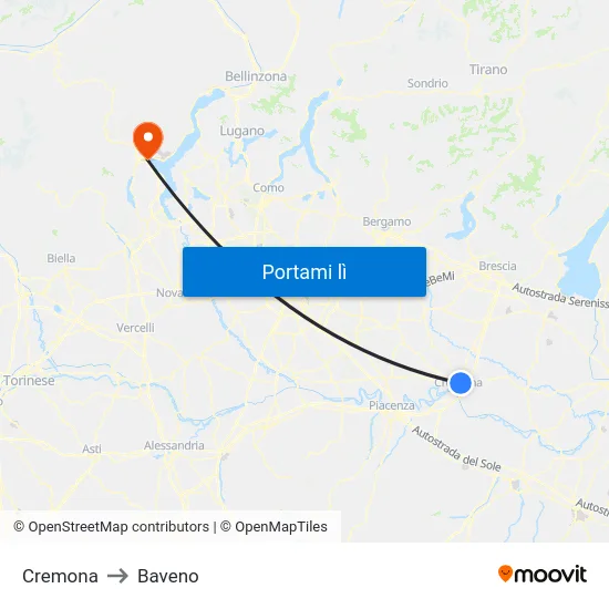 Cremona to Baveno map