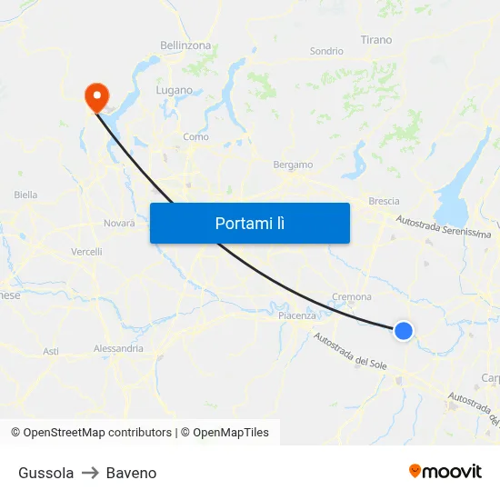 Gussola to Baveno map