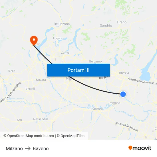 Milzano to Baveno map