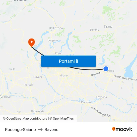 Rodengo-Saiano to Baveno map