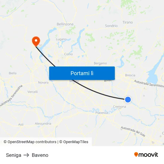 Seniga to Baveno map