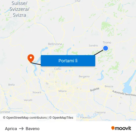 Aprica to Baveno map