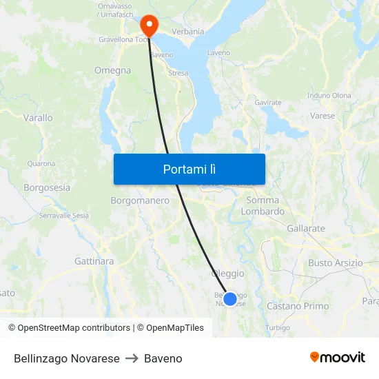 Bellinzago Novarese to Baveno map