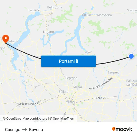 Casnigo to Baveno map