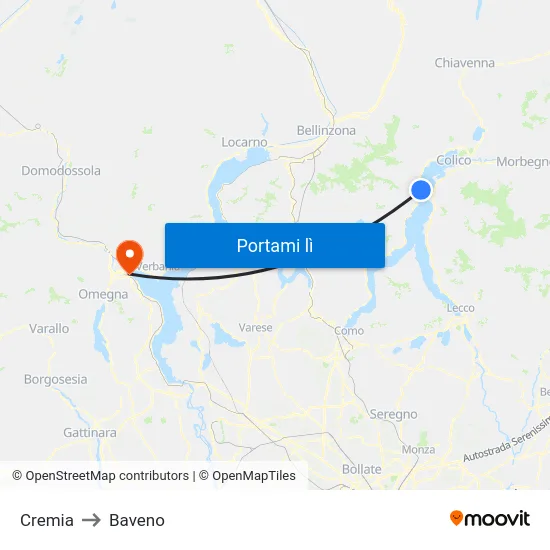 Cremia to Baveno map